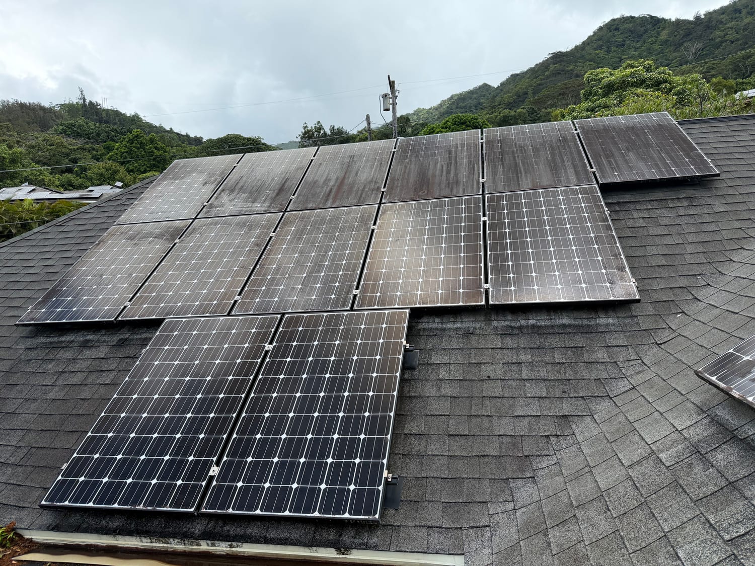 Dusty solar panels before cleaning